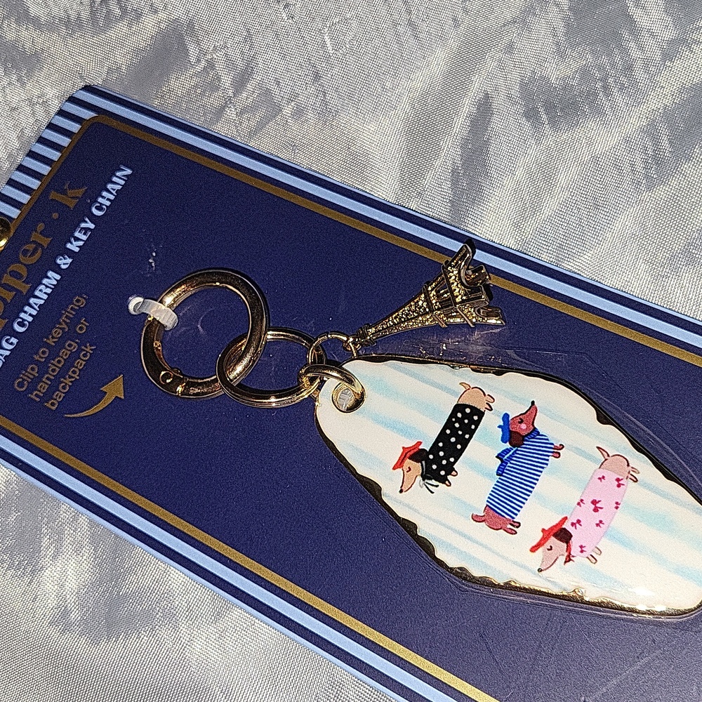 Piper K Dachshund With French Twist And Eiffel Tower Key Chain & Bag Charm